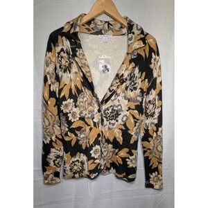 Isaac Mizrahi Live Womens Floral Collared Button Front Cardigan M Sophisticated